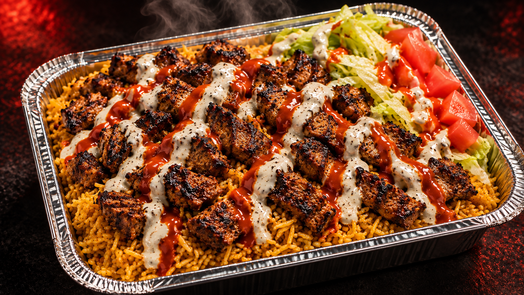 The Notorious King of NY XL, grande portion de riz et viande grillée